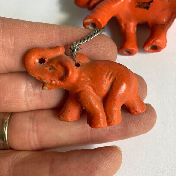 Orange Elephants Baby & Momma Mom Chained Japan Vintage - Picture 7 of 8